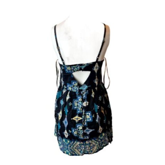 Angle Women Geometric Mini Dress Square Neck Backless Keyhole Black Blue Small - Picture 2 of 6